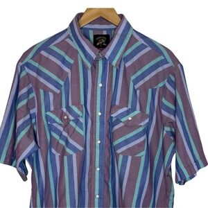 VTG Saddle King XL Pearl Snap Western Short Sleeve S.S. Striped Cowboy Cut Shirt